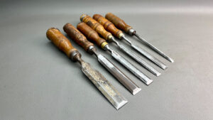 Bevel Edge Chisels Set Of Six Swedish German Marples & Titan Good Sizes 1" - 3/4" - 5/8" - 1/2" - 7/16" & 1/4" - Uncleaned