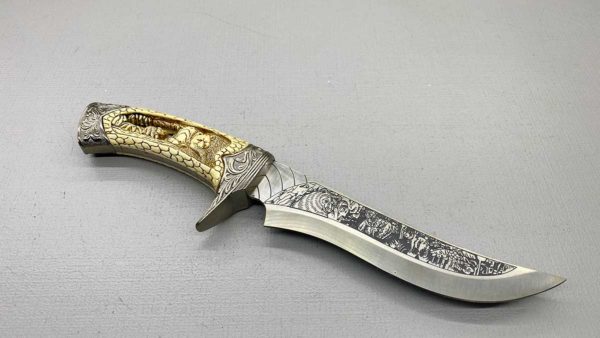 Bowie Knife With Engraved Blade & Carved Handle 310mm Blade 180mm