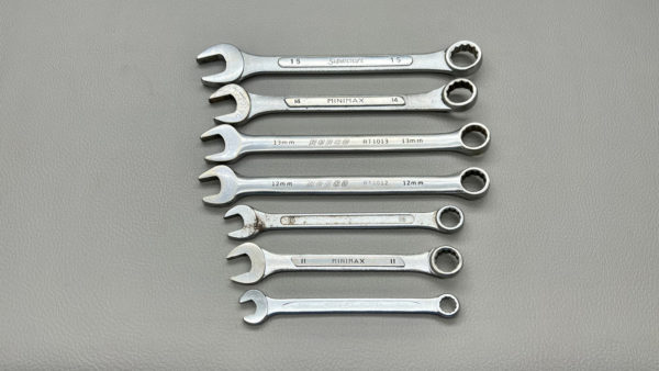 Set Metric Open - Ring Spanners Sizes - 15mm - 14 - 13 - 12 - 11 - 10 and 8mm In Good Condition