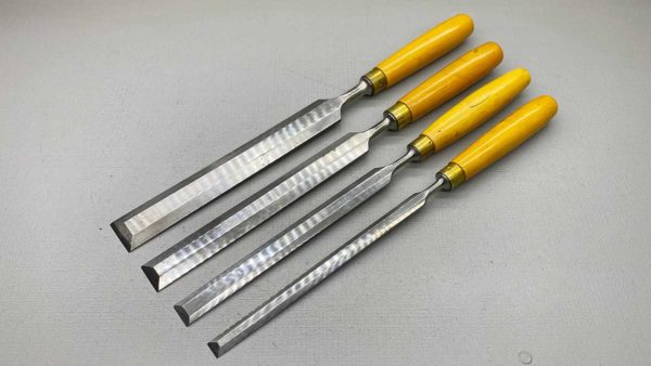 Marples Bevel Edged Chisels Set Of Four 1 1/4" - 1" - 3/4" and 1/2" All around 370mm Long Mark In Top Condition