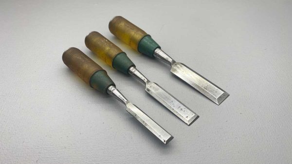 Three Utica USA Butt Chisels With Steel Heads