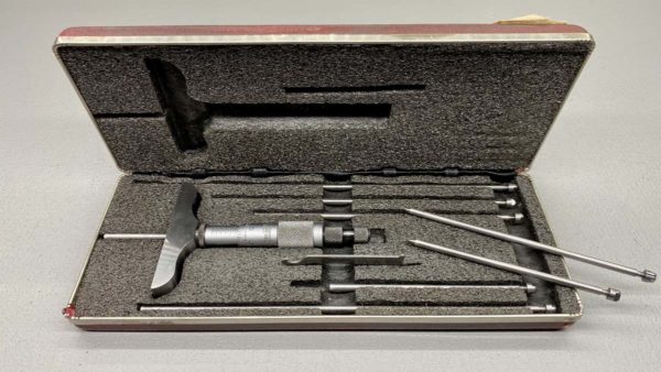 Starrett Depth Micrometer No 445 Measuring 0 - 6" includes two extra rods In Good Condition