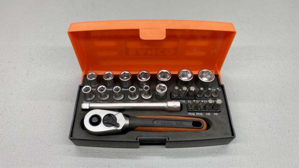 Bahco 1/4" Socket Set With Star Bits, Cross head and Hex Bits In Good Condition
