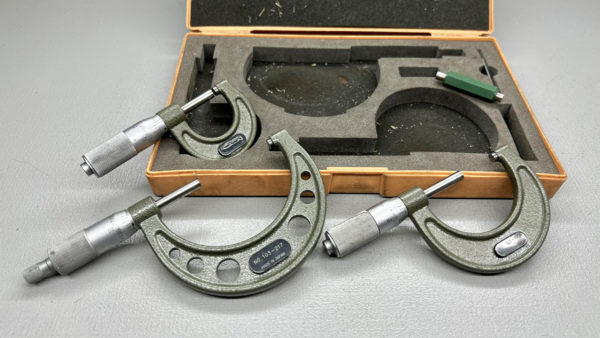 Mitutoyo 3 Piece Micrometer Set 0-1", 1-2" and 2-3" Grad .0001 IOB In Good Condition