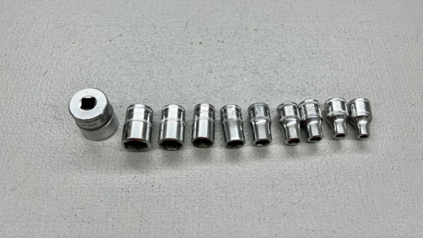 Snap On 1/4" Drive Metric Sockets Sizes - 15, 11, 10, 9, 8, 7, 6, 5.5, 5 and 4 In Good Condition