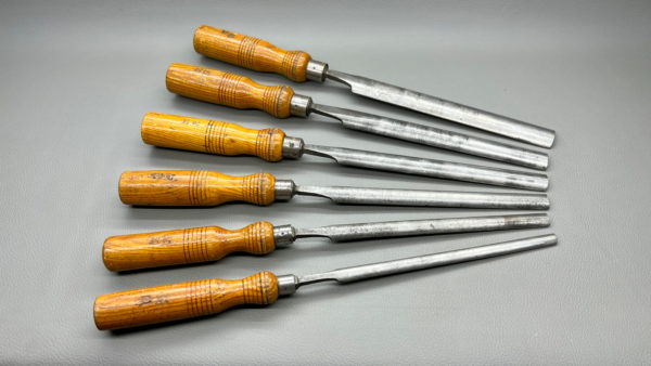 Robert Sorby Long Pattern Makers Gouge Chisels In Top Condition 25mm - 21 - 18 - 15 - 12 and 10mm
