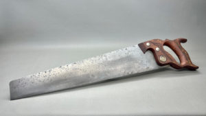 Rare Crescent Company 18" Metal Cutting Saw Full Engravings On Blade ( Faded ) Great Carved Handle Discolouration to Rear