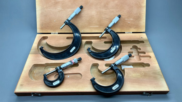 Starrett USA No 436 4 Piece Micrometer Set Sizes 1" - 1 to 2 - 2 to 3 and 3 to 4" All Ratchet Stop In Original Box, Little Used,
