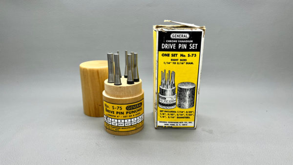 General S-75 Drive Pin Punch Set which come IOB with the 8 Sizes measuring 4" in length and are in Top condition