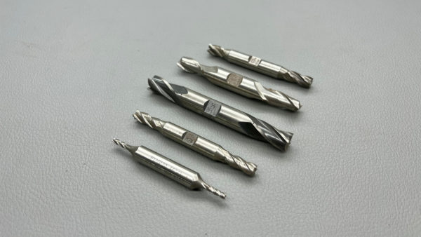 Double End Mills Five In The Set 1/8' - 9/32" - 5/16" - 13/32" and 1/2" HSS In Good Condition