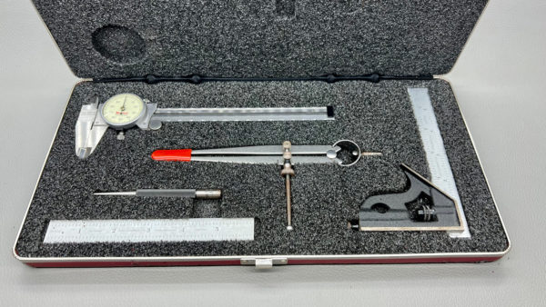 Starrett Tool Kit In Good Condition With Vernier, dividers, Punch, 6" Rule and a 6" Combination rule with Level and Scribe