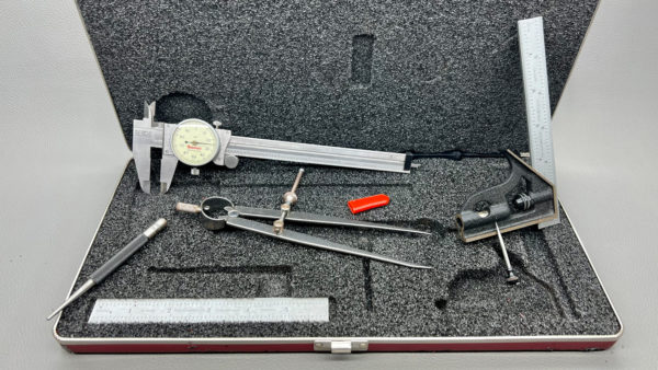 Starrett Tool Kit In Good Condition With Vernier, dividers, Punch, 6" Rule and a 6" Combination rule with Level and Scribe