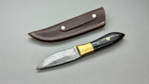 Damascus Bowie Knife With Leather Case 3 1/2" Edge 8 3/8" Long Overall In Good Condition