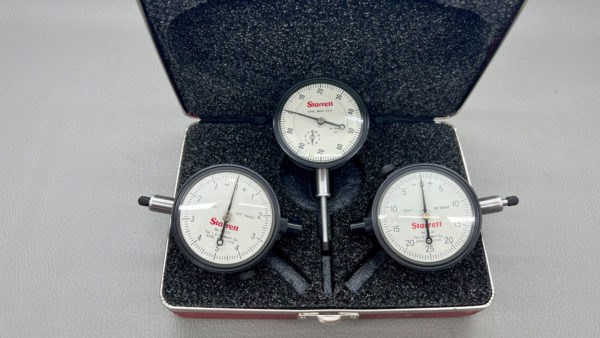 Starrett Dial Indicator Set No S253 In Top Condition 25-111 .0001, 25-441 .001 and 25-131 - .0005