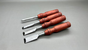 Valkarie Bevel Edge Framing Chisel Set with Mexican Redheart turned handles, 1,3/4,1/2,1/4"