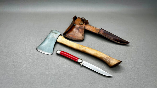 Craftsman Mini Hatchet & Knife In Leather Pouch 2 3/8" Hatchet Edge 7 1/2" Knife In Good Condition