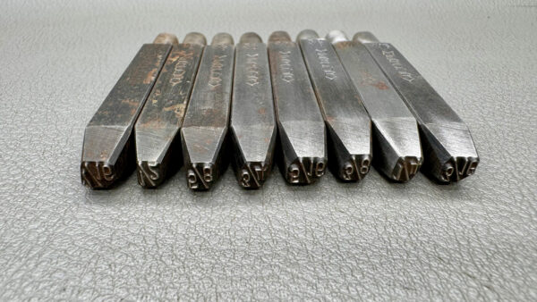 Mercury Size Marking Punch Set Very Rare 3/16-1/4-7/16-1/2-5/8-3/8-5/16 & 3/4 In Good Condition