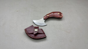 Damascus Crescent Knife With Leather Sheath 2 1/2" Edge Beautiful Handle In Top Condition 